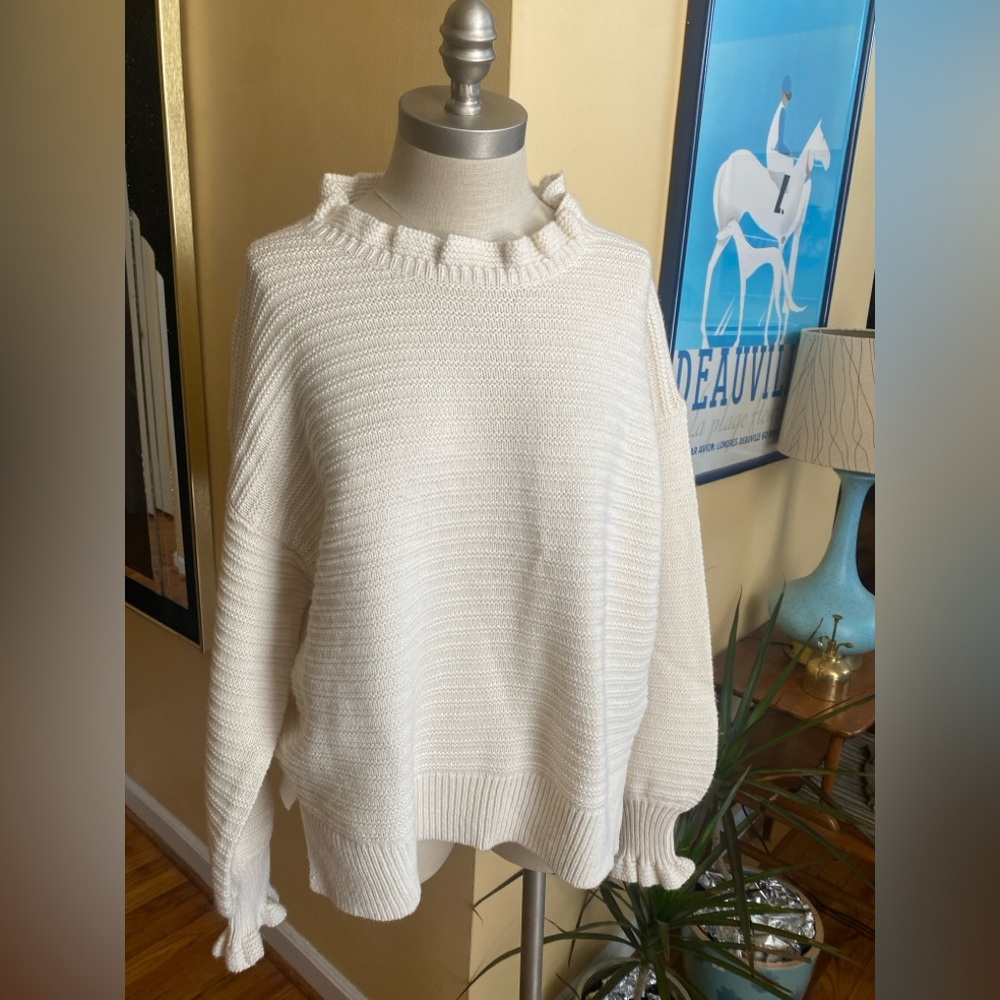 madewell cream color ruffly sweater